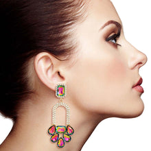 Load image into Gallery viewer, Pink Green Arched Crystal Earrings

