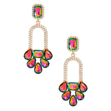 Load image into Gallery viewer, Pink Green Arched Crystal Earrings
