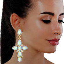 Load image into Gallery viewer, Aurora Borealis Teardrop Crystal Cross Earrings
