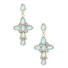 Load image into Gallery viewer, Aurora Borealis Teardrop Crystal Cross Earrings
