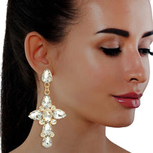 Load image into Gallery viewer, Gold Teardrop Crystal Cross Earrings
