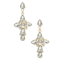 Load image into Gallery viewer, Gold Teardrop Crystal Cross Earrings
