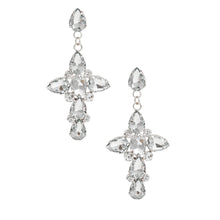 Load image into Gallery viewer, Silver Teardrop Crystal Cross Earrings
