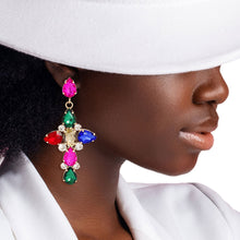 Load image into Gallery viewer, Multi Teardrop Crystal Cross Earrings
