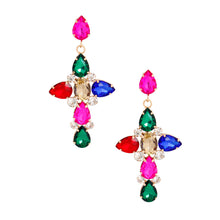 Load image into Gallery viewer, Multi Teardrop Crystal Cross Earrings
