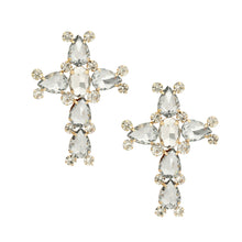 Load image into Gallery viewer, Gold Teardrop Crystal Cross Studs
