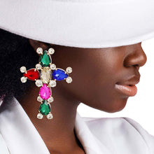 Load image into Gallery viewer, Multi Teardrop Crystal Cross Studs
