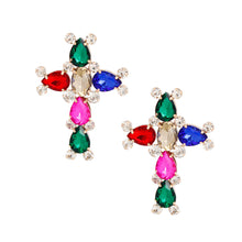 Load image into Gallery viewer, Multi Teardrop Crystal Cross Studs
