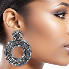 Load image into Gallery viewer, Black Stone Marbled Ring Earrings
