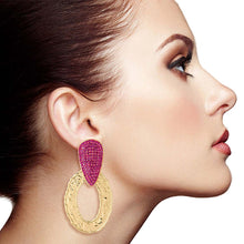 Load image into Gallery viewer, Fuchsia Gold Oval Drop Earrings

