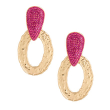 Load image into Gallery viewer, Fuchsia Gold Oval Drop Earrings
