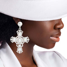 Load image into Gallery viewer, Silver AURBO Fancy Cross Earrings
