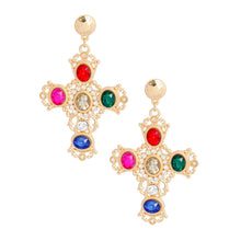 Load image into Gallery viewer, Gold Multi Fancy Cross Earrings
