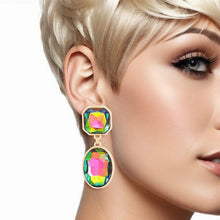 Load image into Gallery viewer, Clip On Pink Green Medium Crystal Earrings Women
