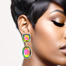 Load image into Gallery viewer, Clip On Pink Green Medium Crystal Earrings Women
