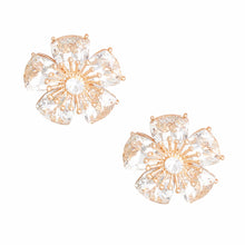 Load image into Gallery viewer, Clip On Gold Medium Crystal Flower Earrings Women
