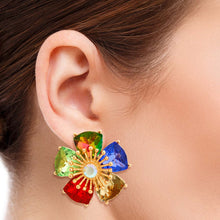 Load image into Gallery viewer, Multi Color Crystal Flower Clip Ons
