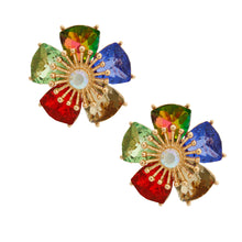 Load image into Gallery viewer, Multi Color Crystal Flower Clip Ons
