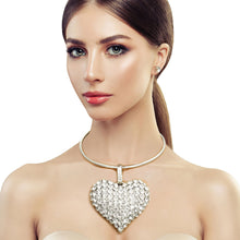 Load image into Gallery viewer, Silver Rigid Collar XL Rhinestone Heart Set
