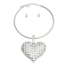 Load image into Gallery viewer, Silver Rigid Collar XL Rhinestone Heart Set
