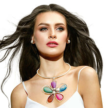 Load image into Gallery viewer, Multi Color Petal Silver Flower Necklace
