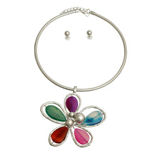 Load image into Gallery viewer, Multi Color Petal Silver Flower Necklace
