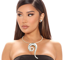 Load image into Gallery viewer, Silver Rigid Coiled Snake Necklace
