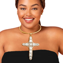 Load image into Gallery viewer, Rigid Gold Halo Cross Necklace
