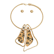 Load image into Gallery viewer, Wild Elegance: Gold Twisted Metal Necklace Set with Leopard Print Accents
