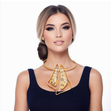 Load image into Gallery viewer, Wild Elegance: Gold Twisted Metal Necklace Set with Leopard Print Accents
