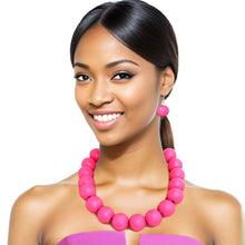 Load image into Gallery viewer, Fuchsia Wood Bead Necklace
