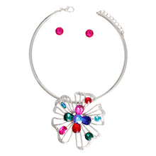 Load image into Gallery viewer, Silver Multi Crystal Flower Set
