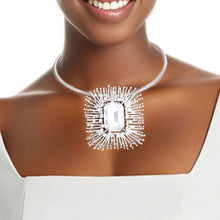Load image into Gallery viewer, Silver Rectangle Crystal Pendant Set
