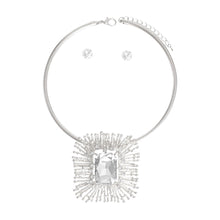 Load image into Gallery viewer, Silver Rectangle Crystal Pendant Set
