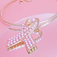Load image into Gallery viewer, Gold Pink Pearl Cancer Ribbon Pendant Collar
