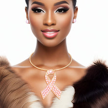 Load image into Gallery viewer, Gold Pink Pearl Cancer Ribbon Pendant Collar
