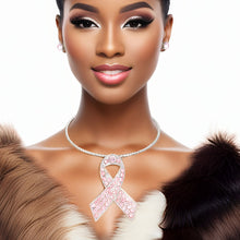 Load image into Gallery viewer, Silver Pink Stone Cancer Ribbon Pendant Collar

