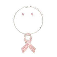 Load image into Gallery viewer, Silver Pink Stone Cancer Ribbon Pendant Collar
