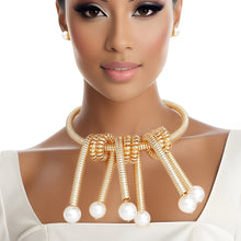 Load image into Gallery viewer, Necklace Gold Spiral Pearl Statement Set for Women
