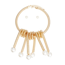 Load image into Gallery viewer, Necklace Gold Spiral Pearl Statement Set for Women

