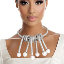 Load image into Gallery viewer, Necklace Silver Spiral Pearl Statement Set Women
