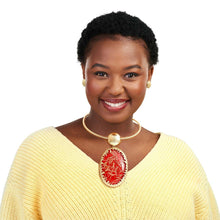Load image into Gallery viewer, Oval Red Confetti Gold Collar
