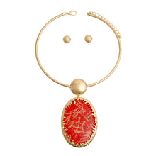 Load image into Gallery viewer, Oval Red Confetti Gold Collar
