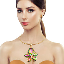 Load image into Gallery viewer, Pink Green Crystal Flower Necklace
