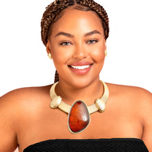 Load image into Gallery viewer, Gold Omega Brown Resin Necklace
