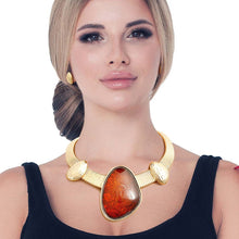 Load image into Gallery viewer, Gold Omega Brown Resin Necklace
