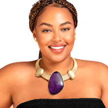 Load image into Gallery viewer, Gold Omega Purple Resin Necklace
