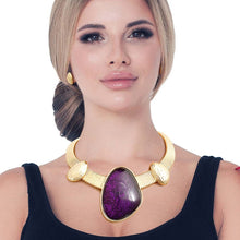 Load image into Gallery viewer, Gold Omega Purple Resin Necklace
