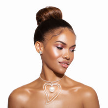 Load image into Gallery viewer, Silver Rigid Collar Heart Pearl Set
