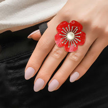 Load image into Gallery viewer, Marbled Red Flower Silver Ring

